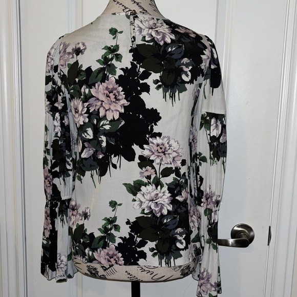 Club Monaco Womens Floral Print Round Neck Long Sleeve Blouse Top White Size XS - Picture 5 of 9
